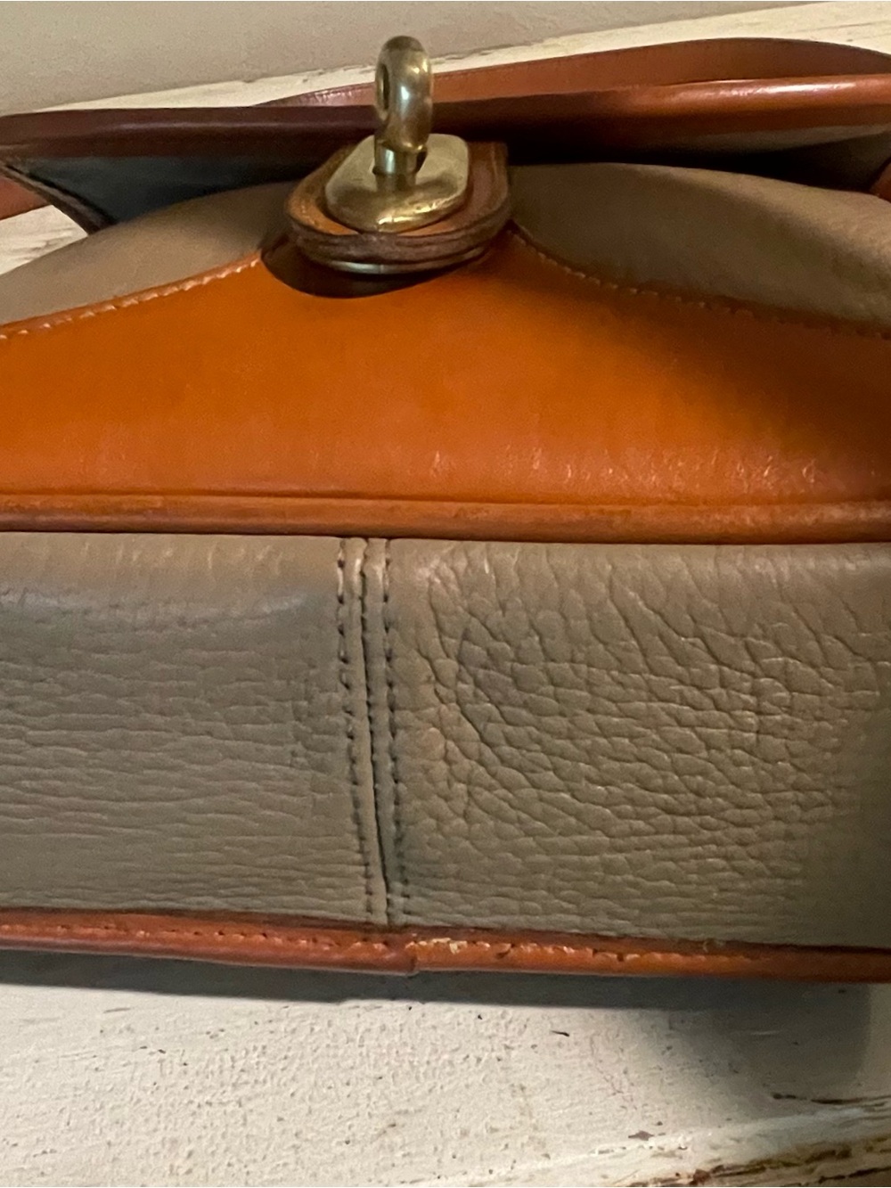Dooney & Bourke  AWL CarrierTan and Taupe Leather Crossbody Satchel - Picture 9 of 16